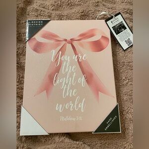 NWT Design District Light of the World Pink Bow Wall Art Canvas